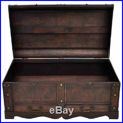 Vintage Large Wooden Treasure Chest Coffee Table Storage Trunk Antique Box Brown