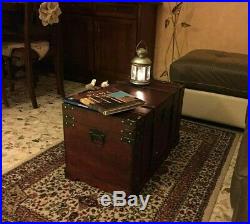 Vintage Large Wooden Treasure Chest Coffee Table Storage Trunk Pirate Box Brown