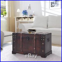 Vintage Large Wooden Treasure Chest Storage Trunk Box Living Room Coffee Table