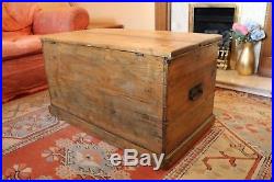 Vintage Old Industrial Large Rustic Wooden Trunk Box Storage Coffee Table #2
