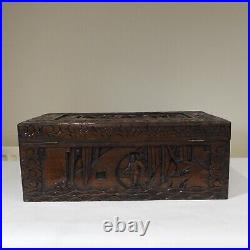 Vintage Oriental Wooden Carved Storage Box Large