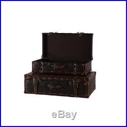 Vintage Storage Chest Trunk Suitcase Set Large Leather Antique Wood Box Home 2PC