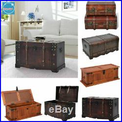 Vintage Storage Trunk Cabinet Box Coffee Table Side/End Desk Treasure Chest Wood