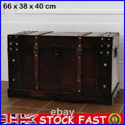 Vintage Wooden Treasure Chest Storage Cabinet Living Room Trunk Box Ample Space