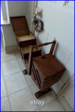 Vintage large wooden accordion folding sewing knitting craft stand box 3 tier