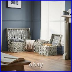 VonHaus Large Storage Wicker Trunks Baskets Boxes Organiser With Hinged Lid