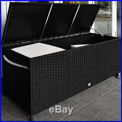 Waterproof Rattan Storage Box Garden Foldable Aluminium Cushion Chest Hub Black