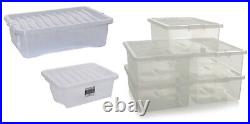 Wham 5 x Large Strong Clear Plastic Storage Boxes Stackable Containers With Lid