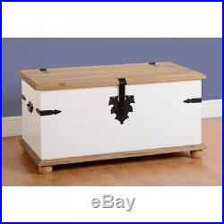 White Storage Chest Wooden Vintage Trunk Box Lid Large Coffee Table Furniture