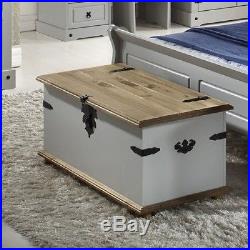 White Storage Chest Wooden Vintage Trunk Box Lid Large Coffee Table Furniture