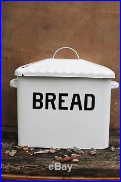 White Vintage Bread Box Keeper Kitchen Storage Bin Enamel Container Retro Large