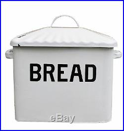 White Vintage Bread Box Keeper Kitchen Storage Bin Enamel Container Retro Large