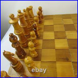 Wooden Chess Game Set Large 30 Wood Board Folding Storage Box Carved Pieces