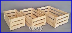Wooden Crates Boxes 3 in 1 Size Storage Fruit Vegetables Plain Wood Box Craft