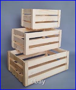 Wooden Crates Boxes 3 in 1 Size Storage Fruit Vegetables Plain Wood Box Craft