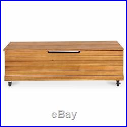 Wooden STORAGE Box GARDEN CUSHION Wheeled OUTDOOR Box Table Water Resistant Shed