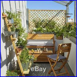 Wooden STORAGE Box GARDEN CUSHION Wheeled OUTDOOR Box Table Water Resistant Shed