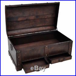 Wooden Storage Trunk Chest Large Vintage Table Pirate Storage Treasure Box