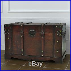 Wooden Treasure Chest Vintage Storage Box Large Antique Tools Pirate Trunk Brown