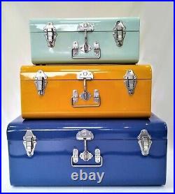 X3 Rustic Metal Storage Trunks Chests Boxes Chest Trunk Blanket Box Industrial