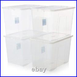 XL 80 Litre Clear Plastic Home Office Stackable Storage Boxes Complete With Lids