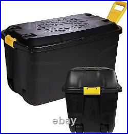 XL Black 110L & 145L Strong Heavy Duty Storage Trunks With Wheels & Handles