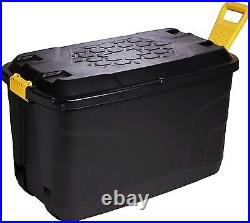 XL Black 110L & 145L Strong Heavy Duty Storage Trunks With Wheels & Handles