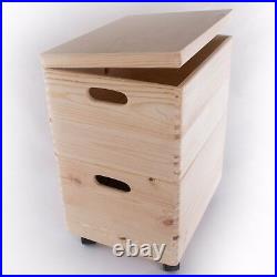 XLarge 2 Wooden Stackable Storage Crates/Boxes With Hinged Lid/Handles & Wheels