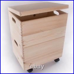 XLarge 2 Wooden Stackable Storage Crates/Boxes With Hinged Lid/Handles & Wheels