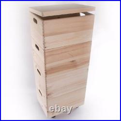 XLarge 4 Wooden Stackable Storage Crates/Boxes With Hinged Lid/Handles & Wheels