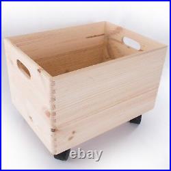 XLarge Stackable Wooden Storage Boxes Unpainted Decorative Lid Handles Wheels